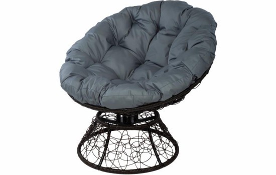 Кресло Papasan с пружиной, цвет плетения коричневый, цвет подушки серый